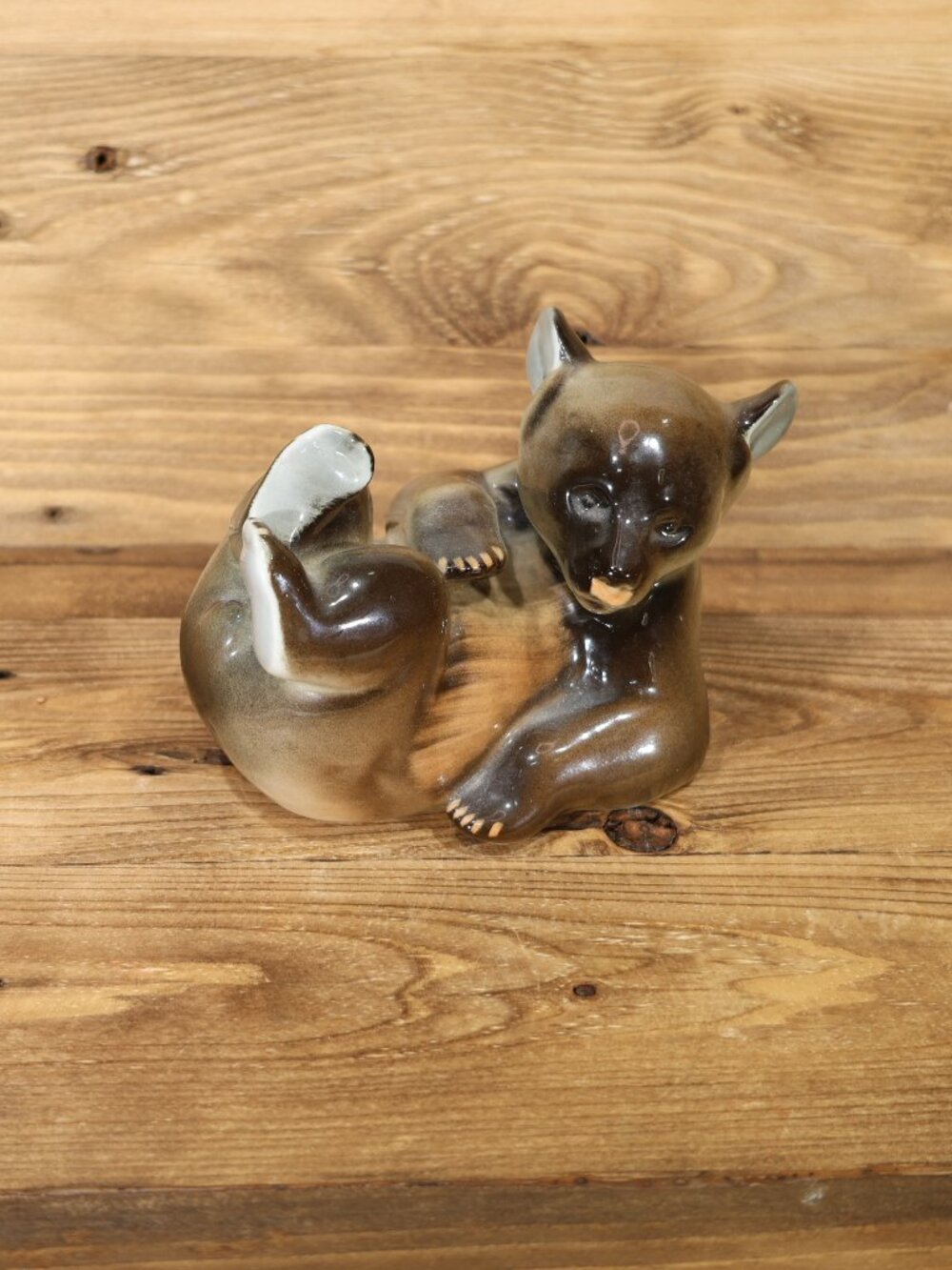 Vintage USSR Porcelain RUSSIAN Laying Down LOMONOSOV Figurine BROWN BEAR